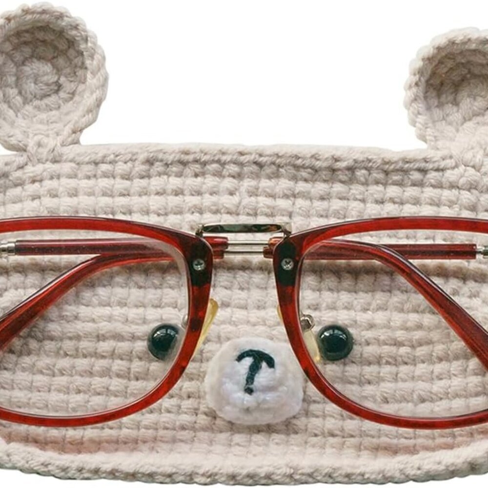 Crochet Glasses Holder Soft Wool Animal Nightstand Desk Organizer